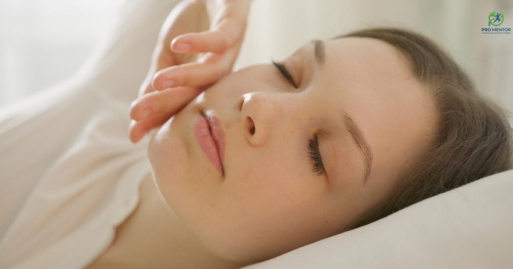 Woman practicing deep rhythmic breathing to lower cortisol and improve digestion